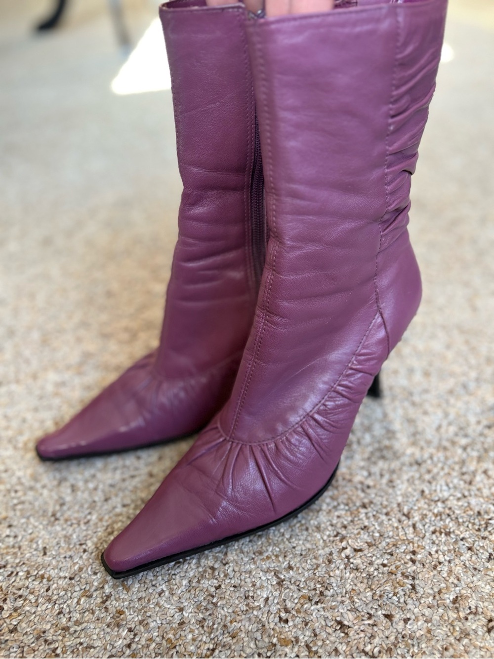 Women's Guess Pointed-Toe Mid-Calf Boots in Plum